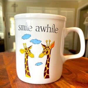 Vintage GIRAFFE Coffee Mug SMILE AWHILE Ceramic Tea Cup Animated Cartoon JAPAN